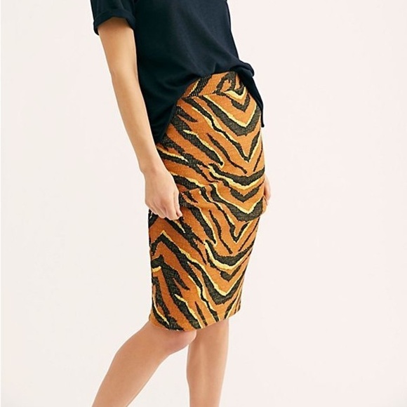FREE PEOPLE Easy Tiger Striped Knit Stretch Midi Skirt - Picture 1 of 8